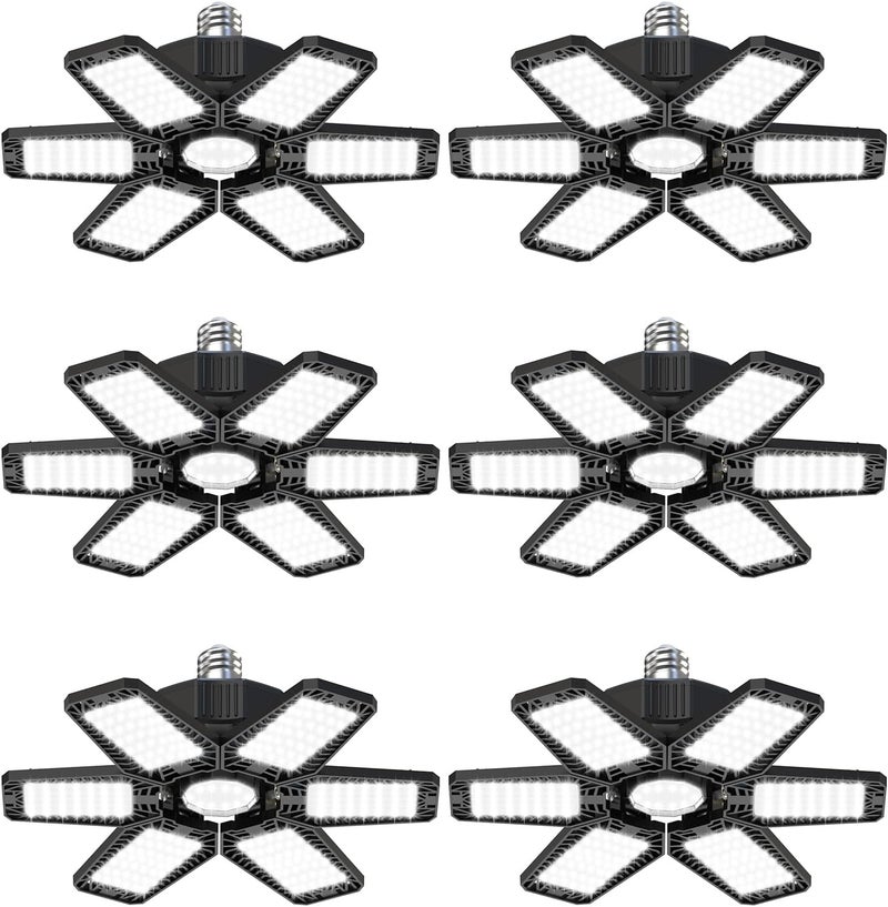 HAPYLUMI LED Garage Lights 6 Pack - 180W 18000LM Garage Lights Ceiling LED with 6 Deformable Panels, 6500K Shop Lighting Screw into E26 E27 Bulb Socket, for Workshop Barn Basement Gym Warehouse - Image 1
